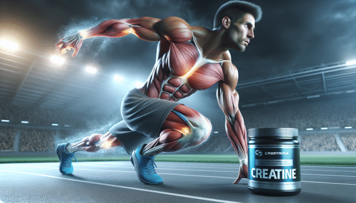 An athlete recovering swiftly from muscle strain with creatine, reducing inflammation and soreness, and returning to intense sports training.