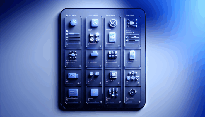 A minimalist smartphone screen displaying clear, concise bullet-pointed product descriptions against a soft blue background.
