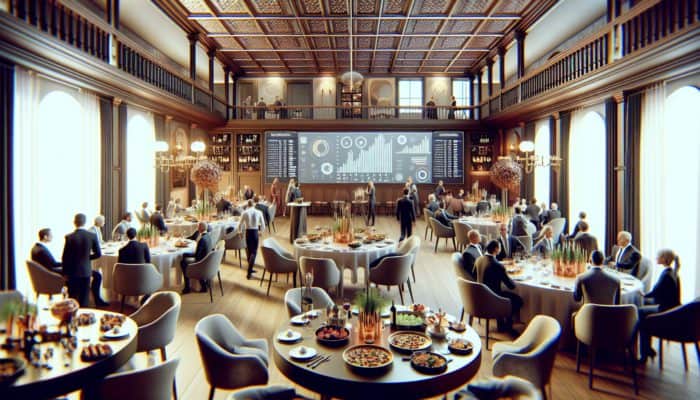 Elegant clubhouse interior with members dining and socializing, enjoying diverse local and international cuisine in a warm, welcoming atmosphere.