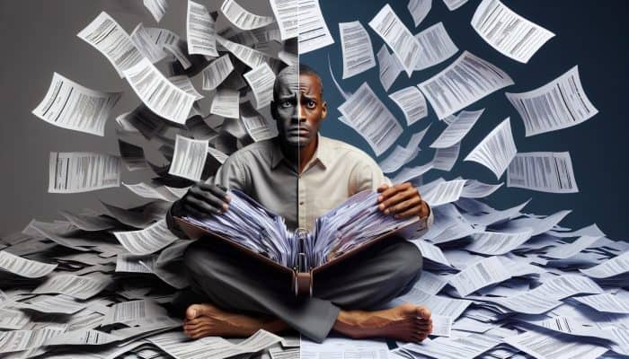 Deep Dive into Debt Consolidation: A Beginner's Guide | DCL Deep Dive into Debt Consolidation: A visual representation of a person consolidating multiple bills into one folder, symbolising financial relief and clarity.