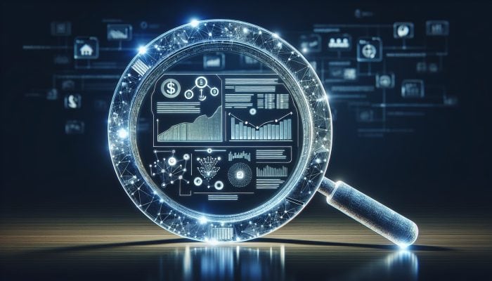 How to Spot Shady Debt Consolidation Lenders: A Guide | DCL A chart showing interest rates and fees with a magnifying glass highlighting details for transparency in debt consolidation.