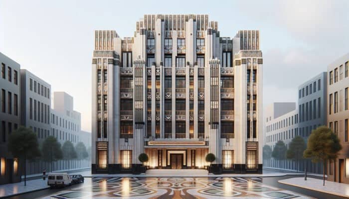 Art Deco building in London featuring terrazzo flooring, highlighting its transition from luxury to modern versatility.