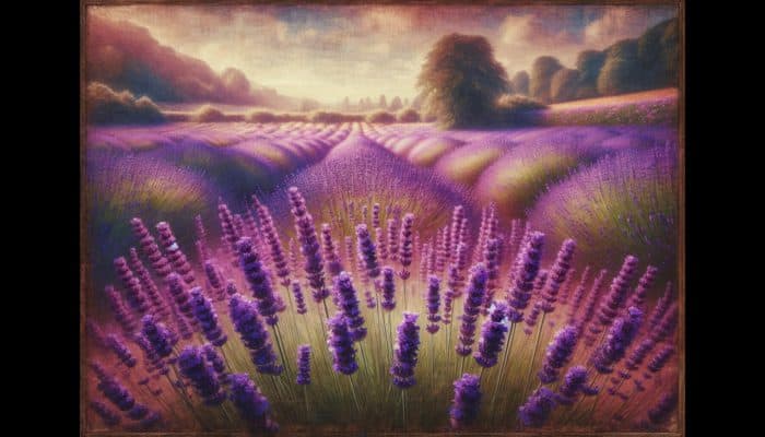 The Calming Impact of Lavender: A tranquil English garden showcasing vibrant purple lavender fields, reflecting centuries of British cultural heritage.
