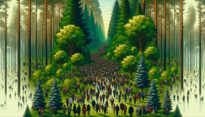 Create Evergreen Content for Long-Term Rankings: A lush green forest symbolising evergreen content, attracting diverse people continuously.