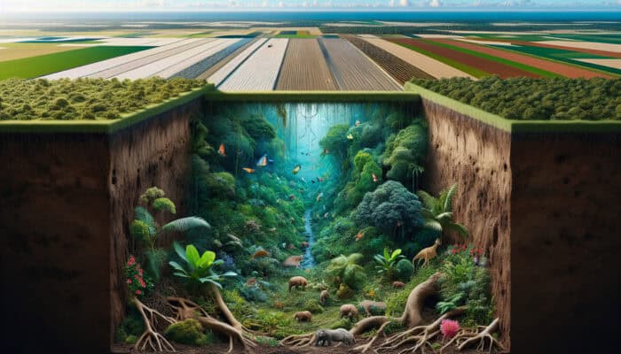 A thriving ecosystem displaying lush vegetation, diverse wildlife, and healthy soil, highlighting the benefits of sustainable land clearing.