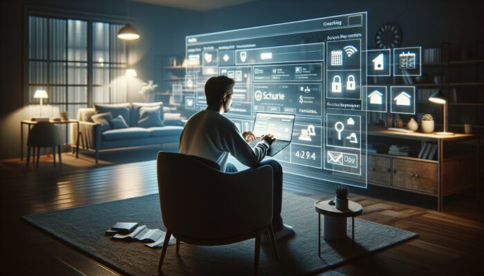 An individual reviewing online booking details on a laptop in a cosy home office, featuring secure payment icons and a calendar.