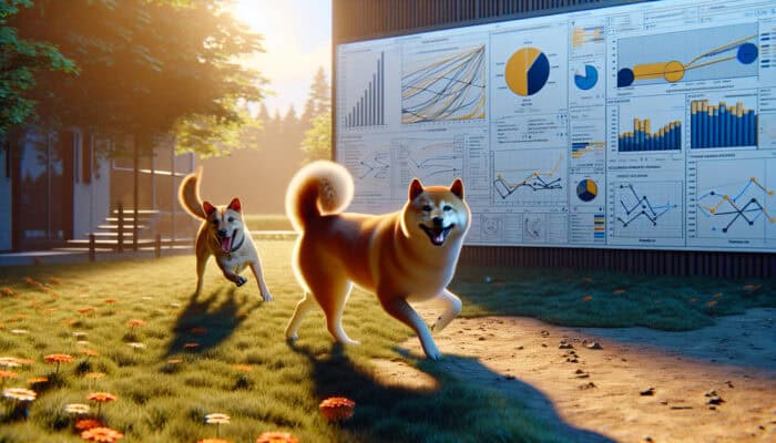 A golden Labrador Retriever joyfully wags its tail in a sunny park, contrasted with a reserved Shiba Inu showing a subtle wag in a quiet home.