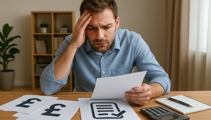 Combine Payday Loans into One Affordable Deal: Save Money Today | DCL UK borrower consolidating scattered payday loans into one repayment plan at cluttered desk