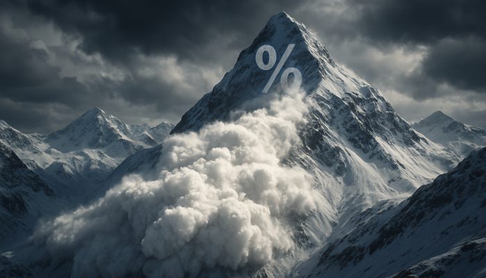 Using Avalanche With Existing Credit Lines: Top Tips | DCL Cinematic avalanche cascading down debt mountains, striking the highest interest rate peak first.