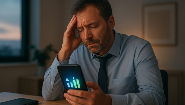 Avoiding Burnout During Extended Payoff Plans: Expert UK Insights | DCL British office worker monitoring fatigue with NHS app displaying increasing energy levels in a serene workspace